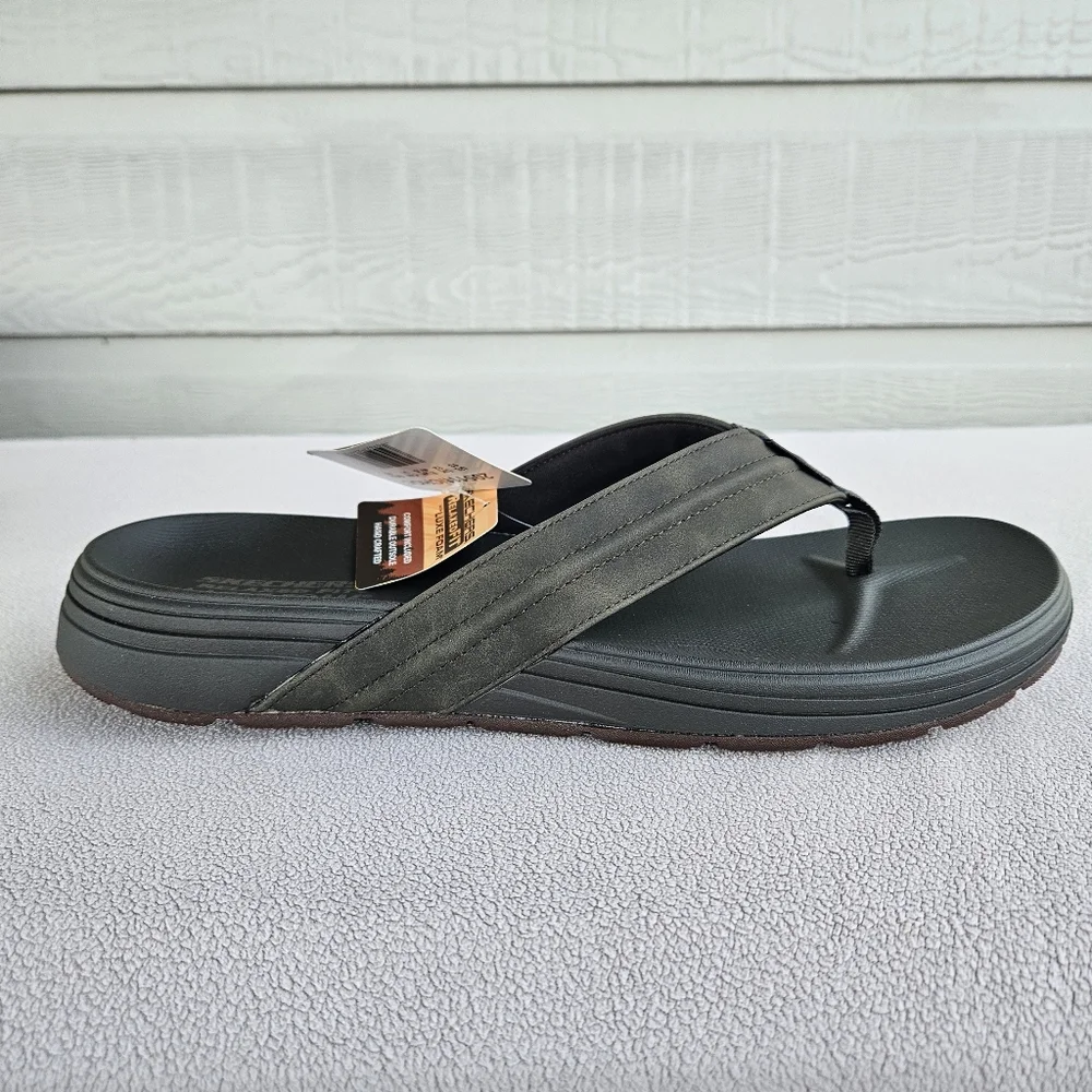 Skechers Patino Marlee Thong Flip Flop Sandal Men 13 Brown Relaxed Fit Luxe Foam